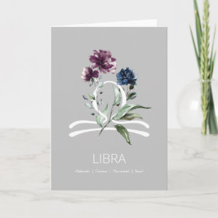Modern Floral Libra Zodiac Star Sign Birthday Card