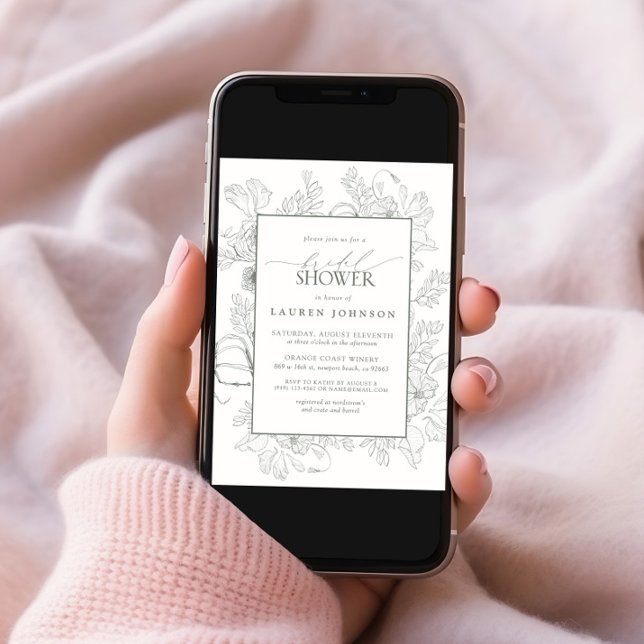 Modern Floral Line Art Sage Green Bridal Shower Invitation (Creator Uploaded)