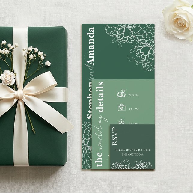 Modern Floral Line Drawing Wedding Details Card (Creator Uploaded)