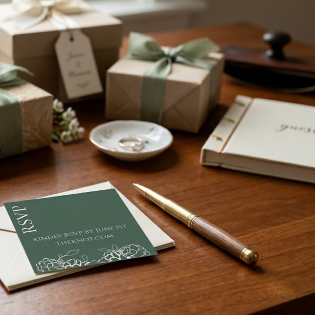 Modern Floral Line Drawn Wedding Invitation RSVP (Creator Uploaded)