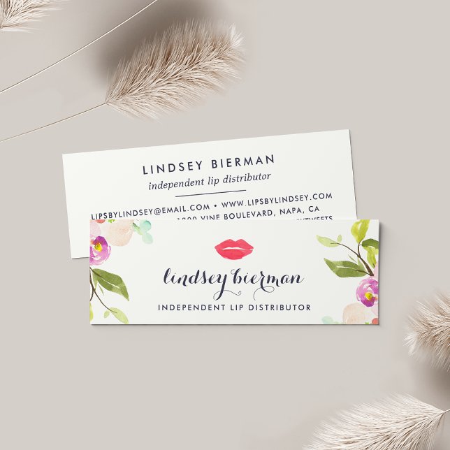 Modern Floral Lip Product Distributor Mini Business Card (Creator Uploaded)
