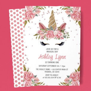 Modern Floral Magical Unicorn Birthday Invitation