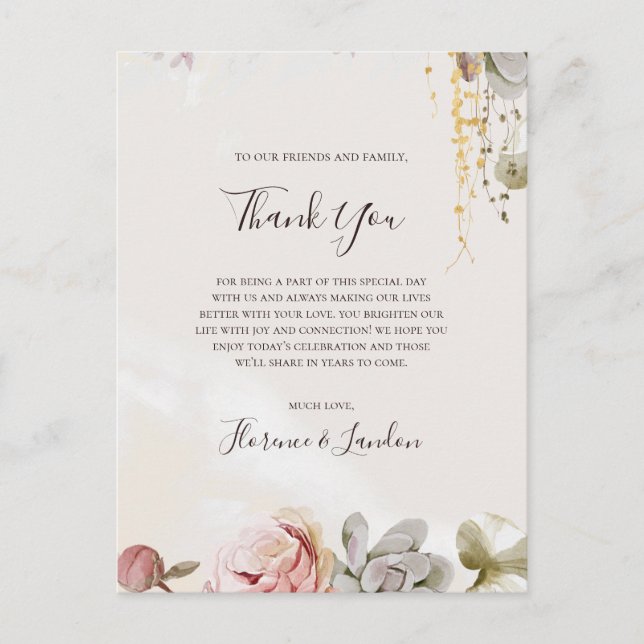 Modern Floral | Marble Thank You Reception Card (Front)