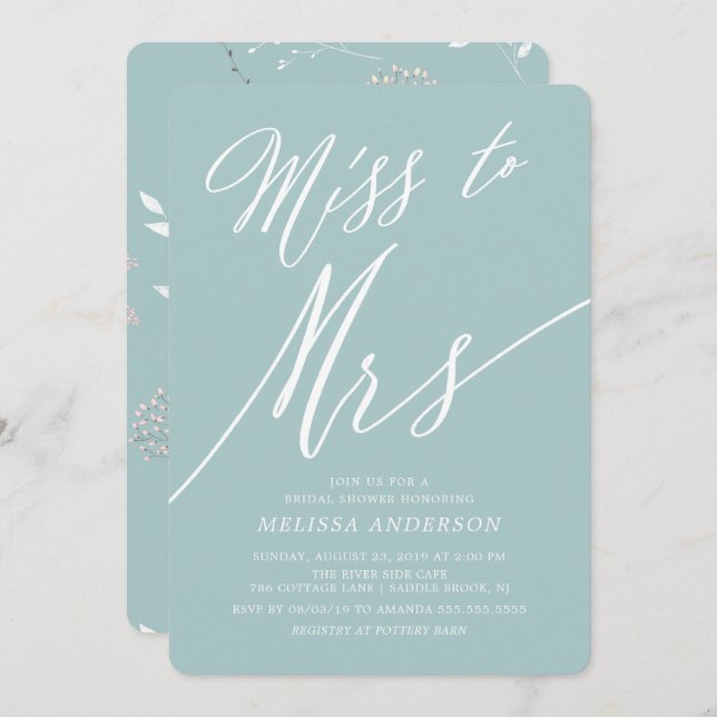 Modern Floral Miss to Mrs Bridal Shower Invitation (Front/Back)