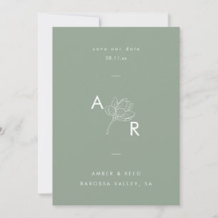 Modern Floral Monogram Elegant Simple Dusty Green Save The Date