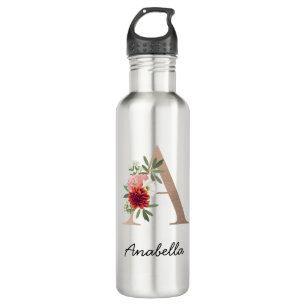 Modern Floral Monogram Letter A  710 Ml Water Bottle