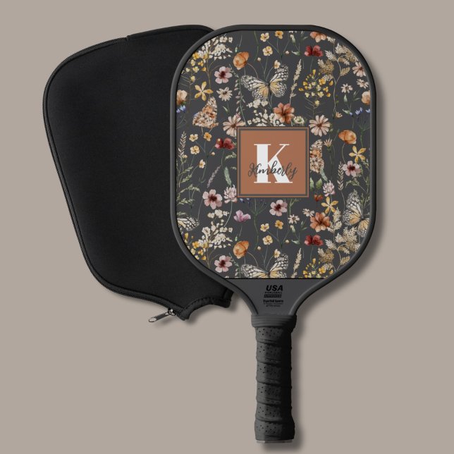 Modern Floral Monogram Name Pickleball Paddle (Creator Uploaded)