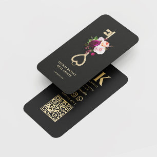Modern Floral Monogram Real Estate Agent Realtor Business Card