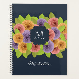 Modern Floral Monogram with Script Name Planner