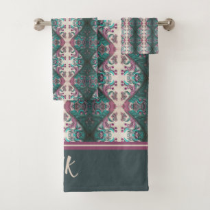 Modern Floral Monogrammed Bath Towel Set