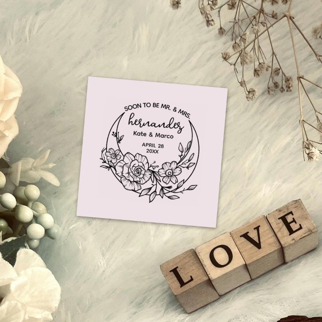 Modern Floral Moon Save the Date Wedding    Rubber Stamp (Creator Uploaded)