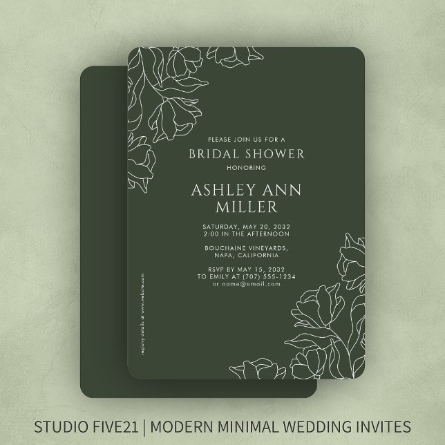 Modern Floral Moss Green Wedding Bridal Shower Invitation (Creator Uploaded)