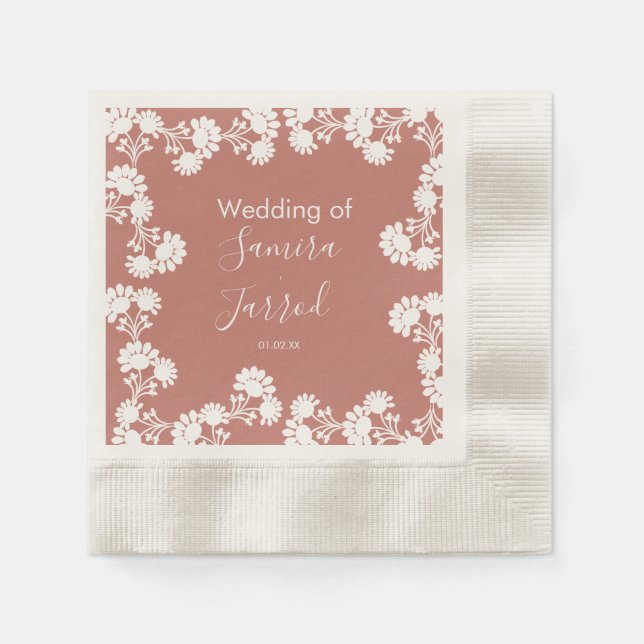 Modern Floral Motif Nuetral Wedding   Napkin (Front)
