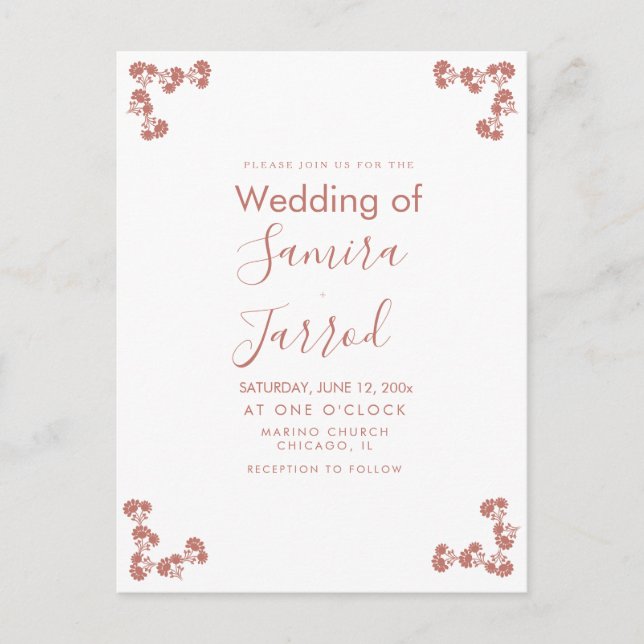 Modern Floral Motif Nuetral Wedding Postcard (Front)