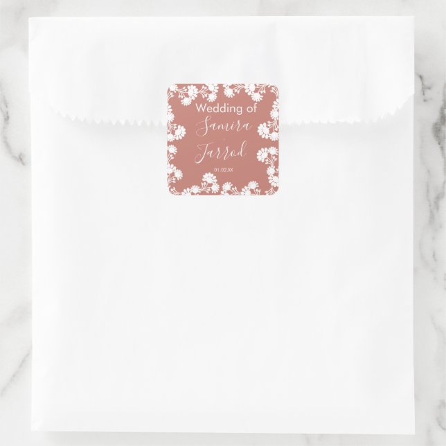 Modern Floral Motif Nuetral Wedding Square Sticker (Bag)
