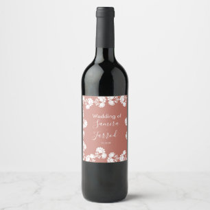 Modern Floral Motif Nuetral Wedding Wine Label