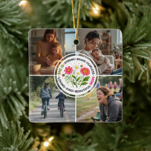 Modern Floral Multi-Photo Custom Mother's Day Ceramic Ornament