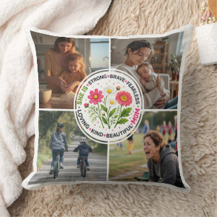 Modern Floral Multi-Photo Custom Mother's Day Cushion
