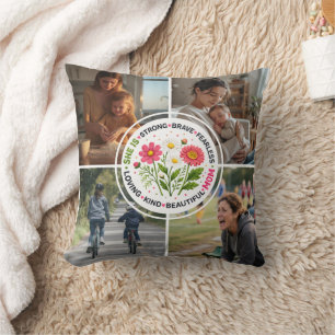 Modern Floral Multi-Photo Custom Mother's Day Cushion