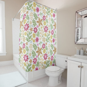 Modern Floral Multicolor Summer Flowers Shower Curtain