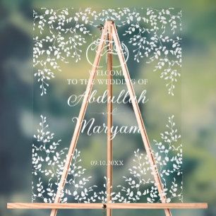 Modern Floral Muslim Islamic Wedding Welcome  Acrylic Sign