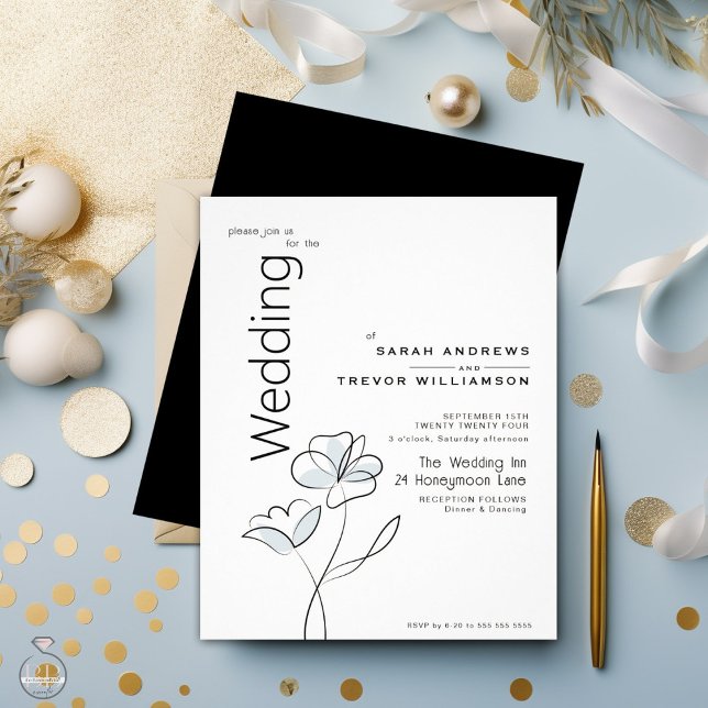 Modern Floral Muted Dusty Blue Wedding Invitation Flyer (Creator Uploaded)