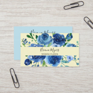 Modern Floral Navy Blue Yellow Business Business Card