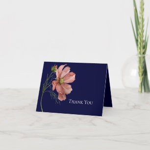 Modern Floral Navy Photo Wedding  Thank You Card