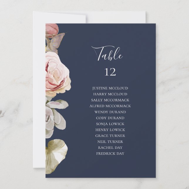 Modern Floral | Navy Table Number Seating Chart (Front)