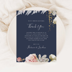 Modern Floral   Navy Thank You Reception Card