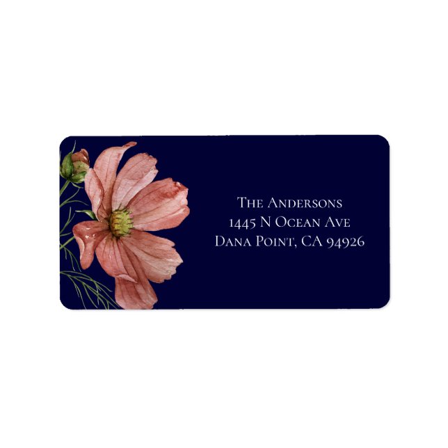 Modern Floral Navy Wedding  Label (Front)
