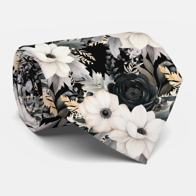 Modern Floral Neck Tie | Formal Special Occasions (Rolled)
