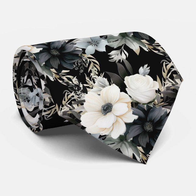 Modern Floral Neck Tie | Formal Special Occasions (Rolled)
