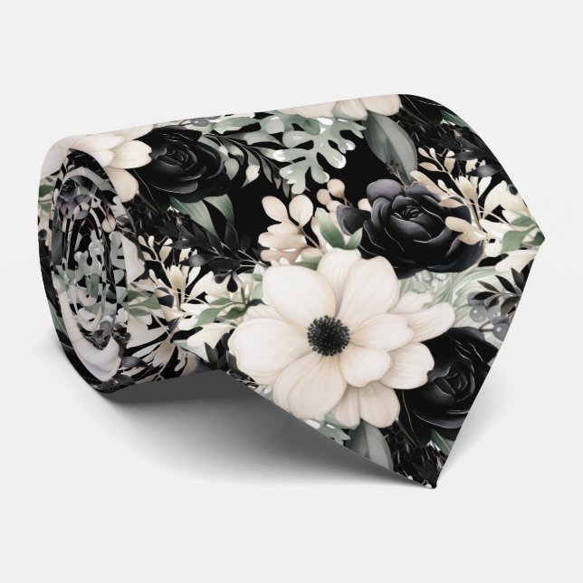 Modern Floral Neck Tie | Formal Special Occasions (Rolled)