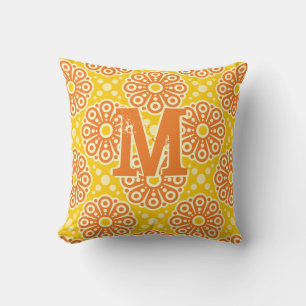 Modern Floral Orange Yellow Monogram Pillow