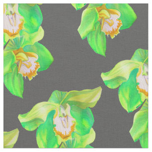 Modern floral orchid lime green watercolor art fabric