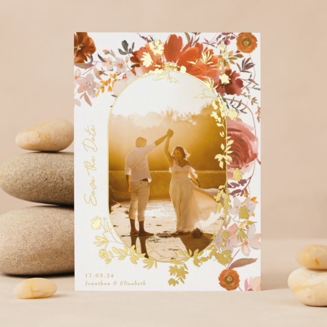 Modern Floral Oval Photo Save The Date Gold (Creator Uploaded)