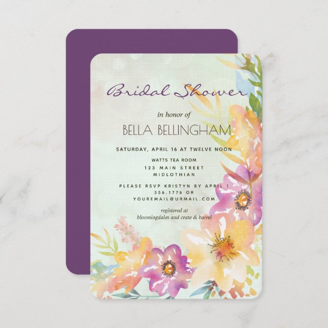 Modern Floral Pastel Bridal Shower Invitation (Front/Back)