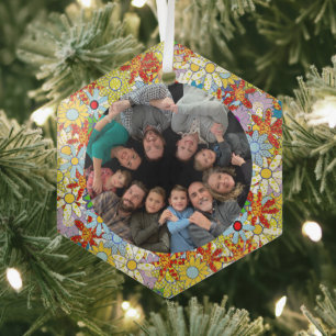 Modern Floral Pattern Bright Colours Glass Tree Decoration