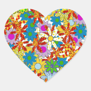 Modern Floral Pattern Bright Colours Heart Sticker