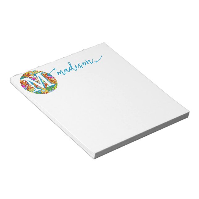 Modern Floral Pattern Bright Colours Notepad (Angled)