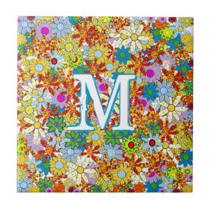 Modern Floral Pattern Bright Colours Tile