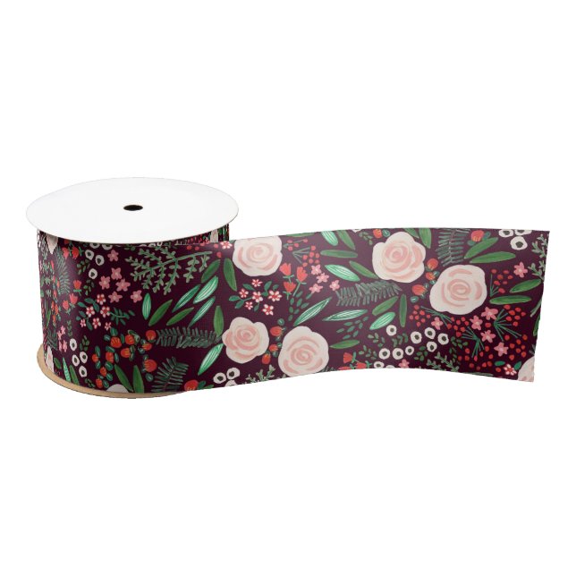 Modern Floral Pattern Christmas Holiday  Satin Ribbon (Spool)