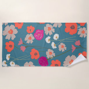 Modern Floral Pattern Gift For Her+Custom Initials Beach Towel