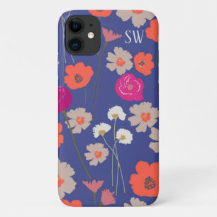 Modern Floral Pattern Gift For Her+Custom Initials Case-Mate iPhone Case