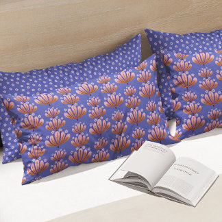 Modern Floral Pattern in Blue and Tan Pillowcase