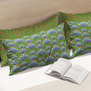Modern Floral Pattern in Green and Lavender Pillowcase