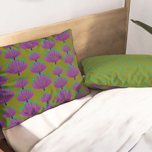 Modern Floral Pattern in Olive Green and Purple Pillowcase