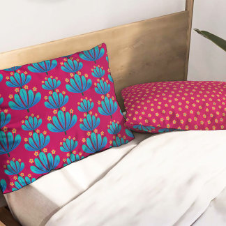Modern Floral Pattern in Rubine Red and Blue Pillowcase