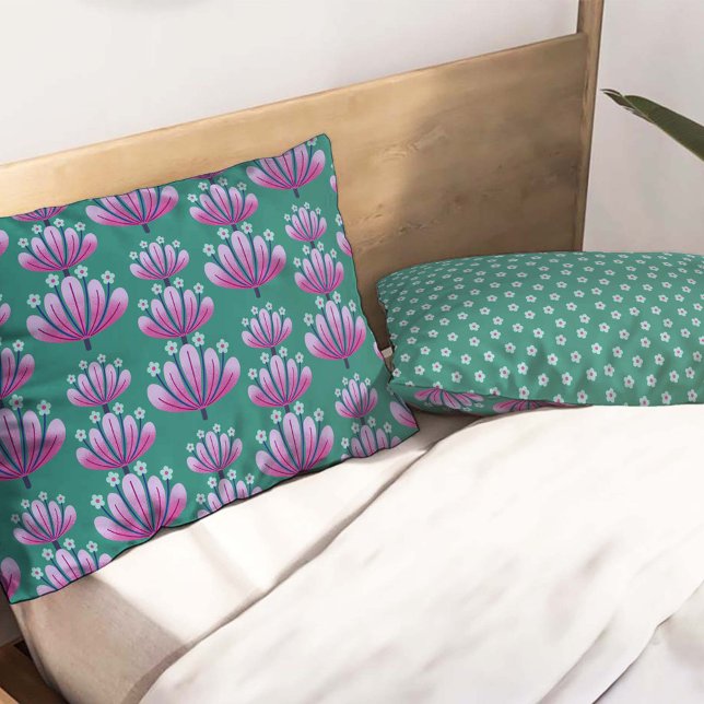 Modern Floral Pattern in Teal and Lavender Pillowcase (Creator Uploaded)